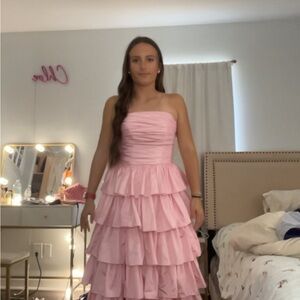 Pink Strapless Tiered Dress